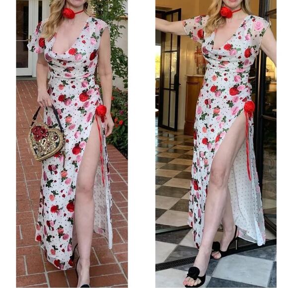 For Love & Lemons Maybelle Floral Polkadot Rosette White Maxi Dress Size L - Picture 2 of 10